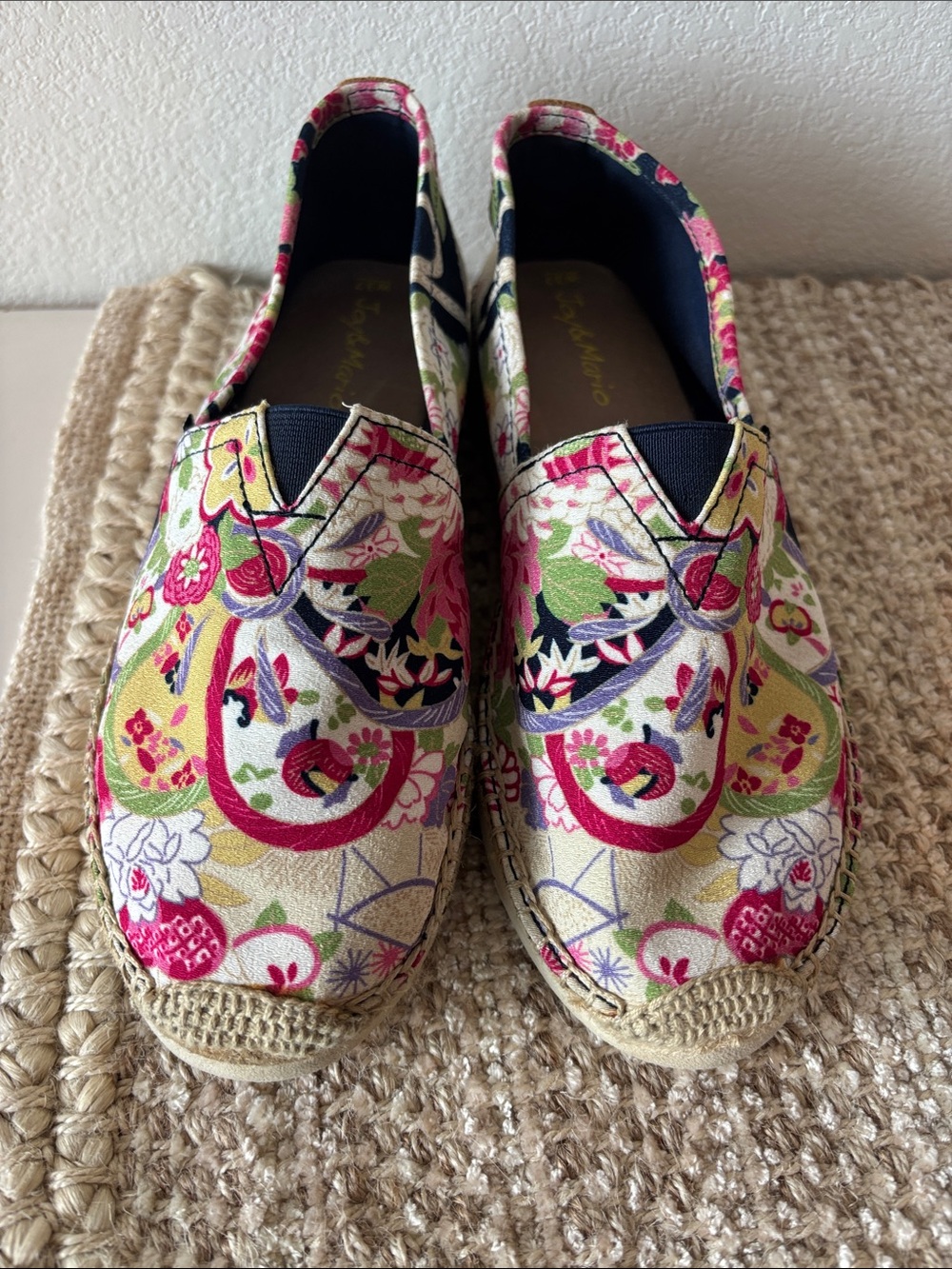 Floral Canvas Slip-On Espadrilles in Pink & Navy